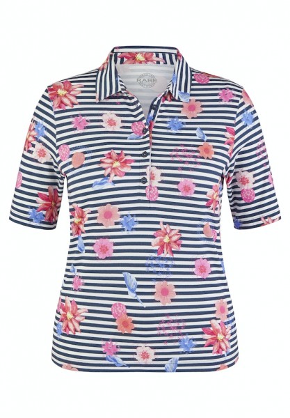 Rabe Poloshirt mit Blumen und Streifen