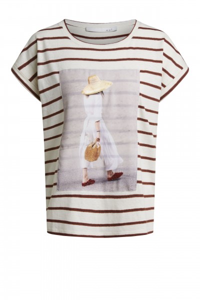 Oui T-Shirt mit Streifen und Foto-Print