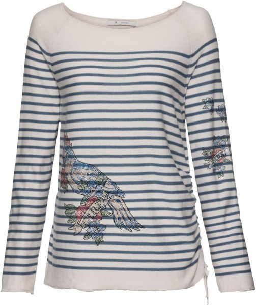Monari Pullover mit Allover-Ringelmuster und Nietenmotiv
