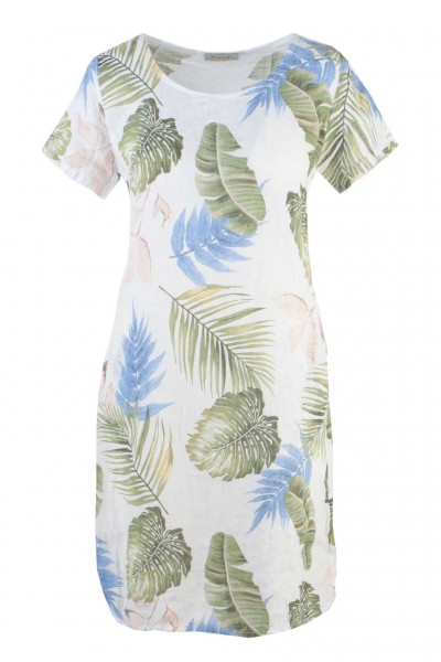 Coll64 Leinenkleid mit Blätterprint