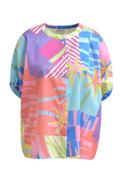 Milano Italy oversized blouse w neckpanel placket, elastic cuff