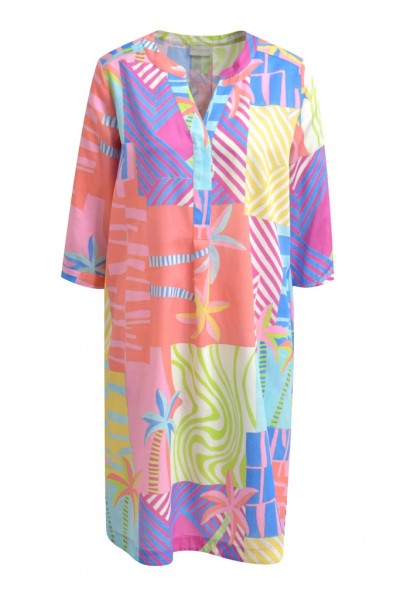 Milano Italy Dress w roundneck + short placket, 3/4 sleeves