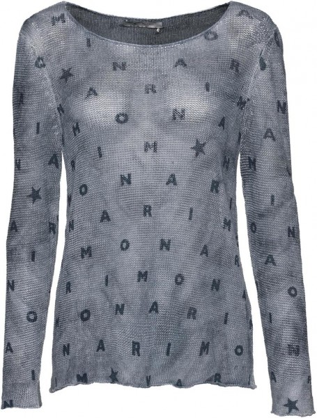 Monari Leinen-Pullover mit Allover-Buchstabendruck